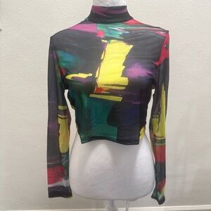 SHEIN Multicolor Mesh Long Sleeve Top